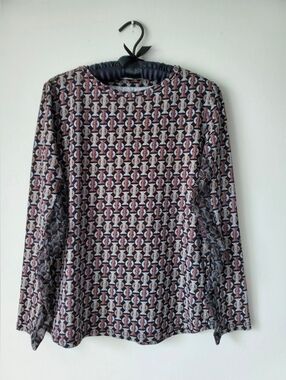 ICIKULS Womens Top Mesh Long Sleeve Crew Neck UPF 50+ Geometric Print Brown Sz M